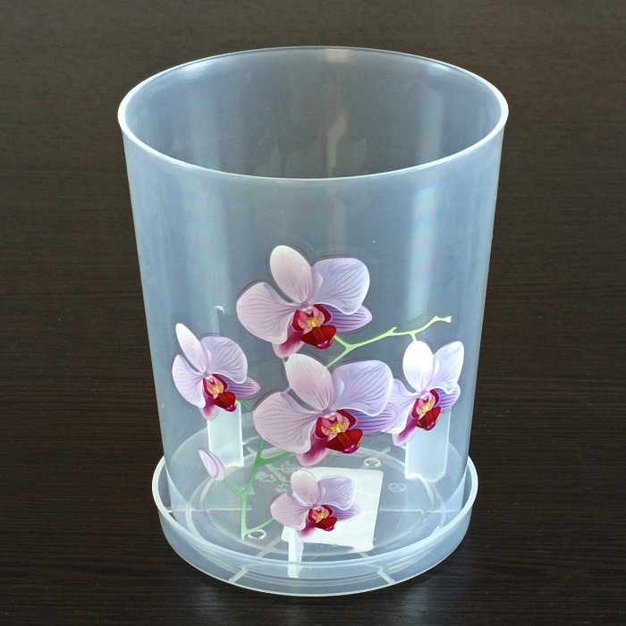 Горшок для орхидей "Декор" с поддоном, V-0,7 л. D-10 см. H-12 см. БШ3125, прозрачный.