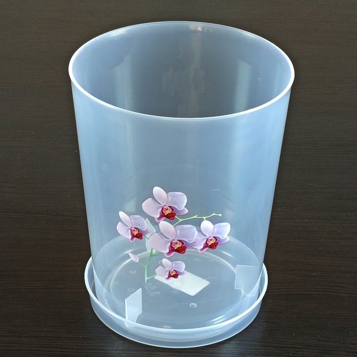 Горшок для орхидей "Декор" с поддоном, V-3,5 л. D-17 см. H-21,5 см., БШ1606, прозрачный. Альтернатив