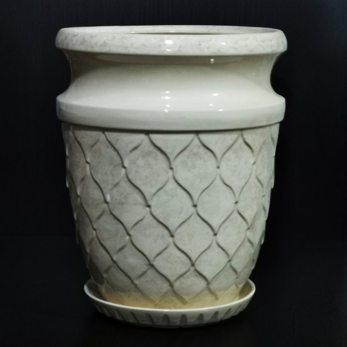 Керамический горшок с поддоном "Кумир большой", 1 сорт, белый. Котовская керамика.