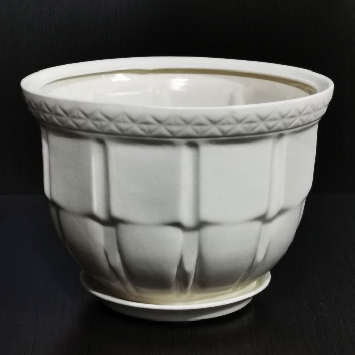 Керамический горшок с поддоном "Атлант №1", 1 сорт, белый. Котовская керамика.