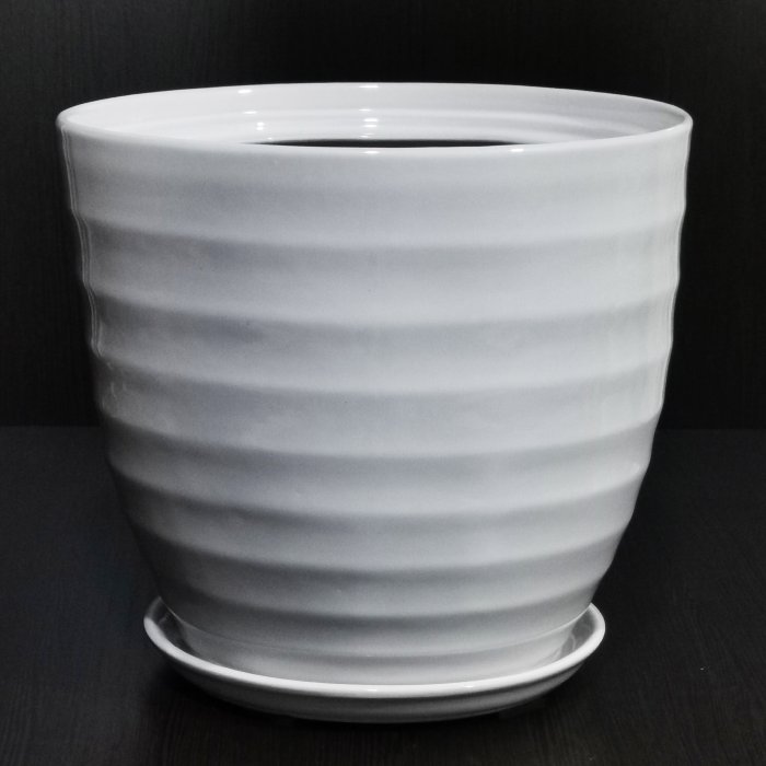 Керамический горшок "Кольца белый" V-12 л. D-32 см. H-30 см, Ат.201(ас). Сады Аурики.