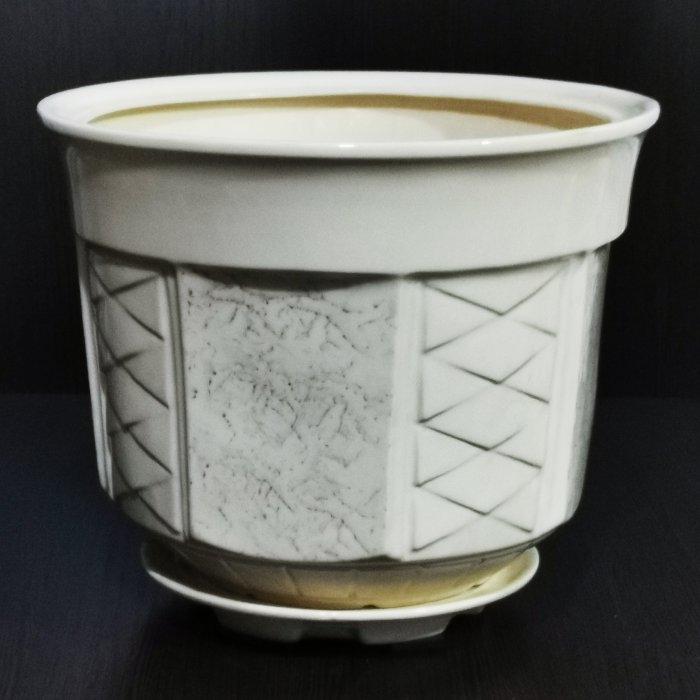 Керамический горшок с поддоном "Дельта №1", 1 сорт, белый. Котовская керамика.