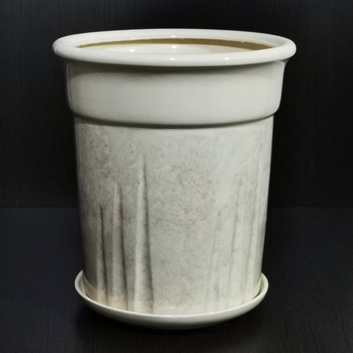 Керамический горшок с поддоном "Гардея", 1 сорт, белый. Котовская керамика