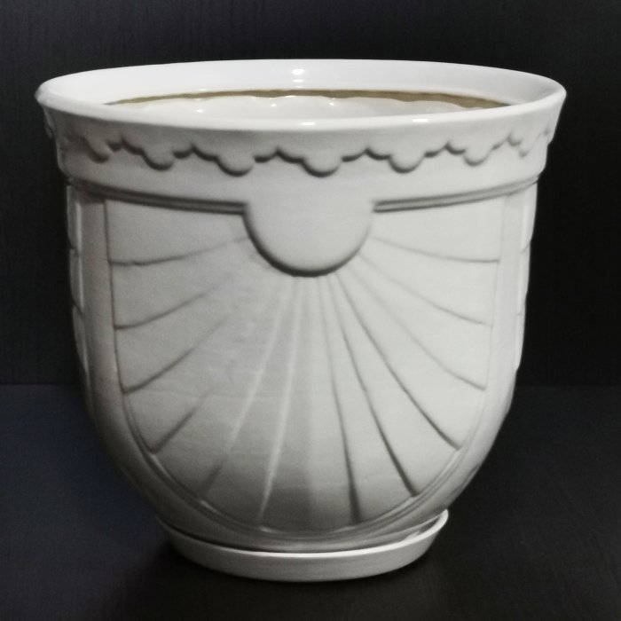 Керамический горшок с поддоном "Бастон средний", 1 сорт, белый. Котовская керамика.