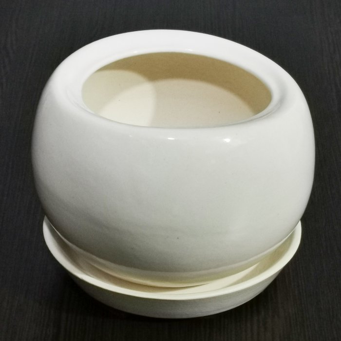 Керамический горшок с поддоном "Адель №3", 1 сорт, белый. Котовская керамика.