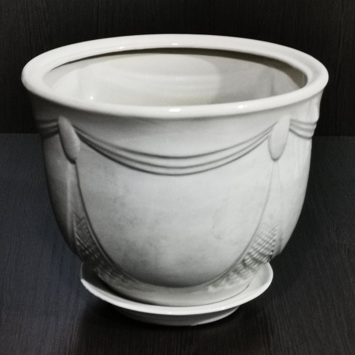 Керамический горшок с поддоном "Аква №1", 1 сорт, белый. Котовская керамика.