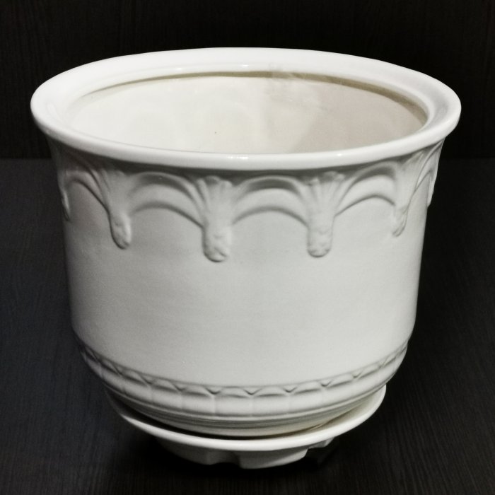 Керамический горшок с поддоном "Лилия №2", белый.