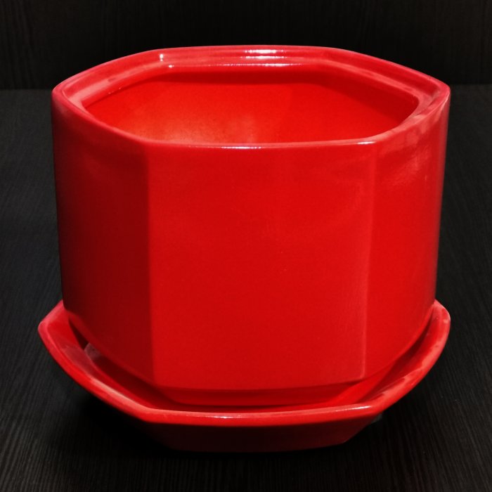 Керамический горшок с поддоном "Меркурий №2", 1 сорт, красный. Котовская керамика.