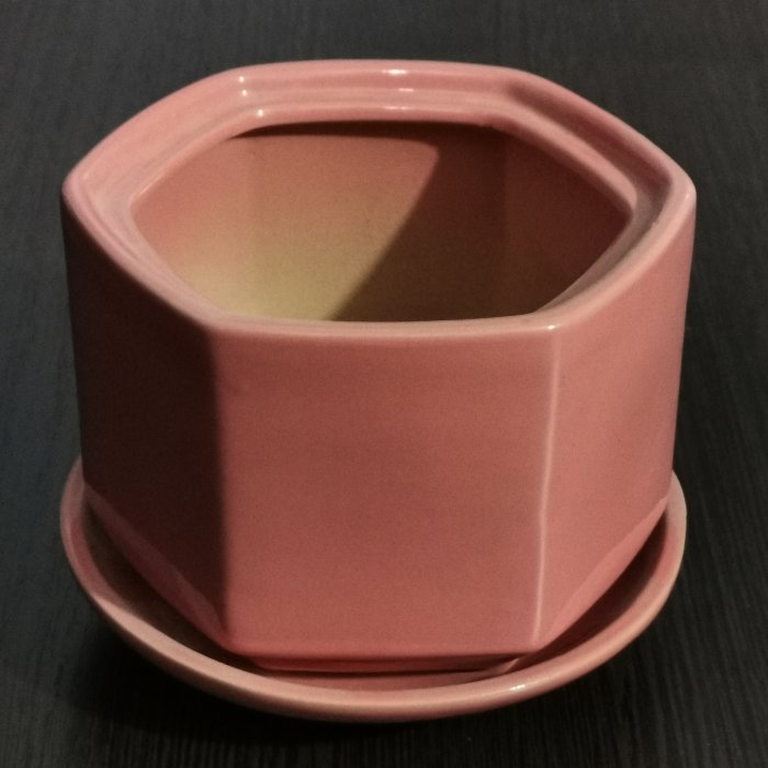 Керамический горшок с поддоном "Меркурий №3", 1 сорт, розовый. Котовская керамика.
