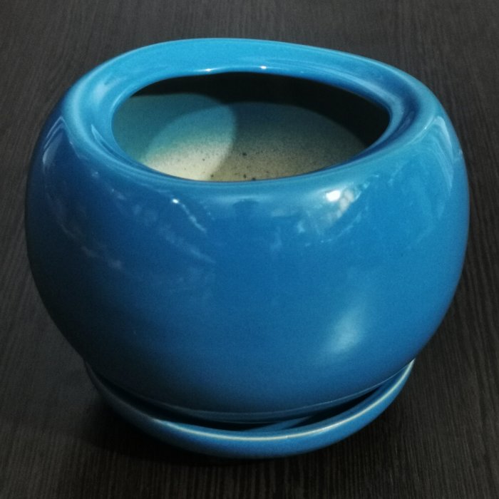 Керамический горшок с поддоном "Адель №1", 1 сорт, голубой. Котовская керамика.