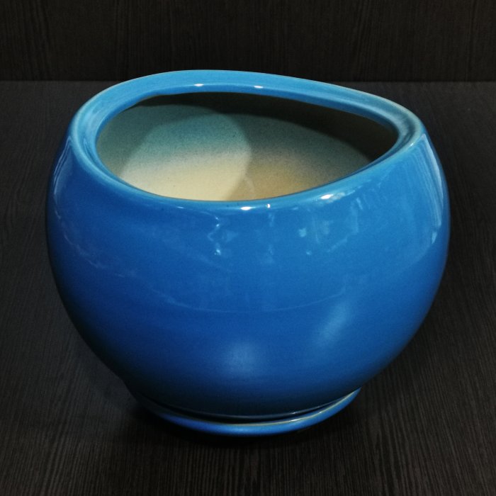 Керамический горшок с поддоном "Адель №2", 1 сорт, голубой. Котовская керамика.