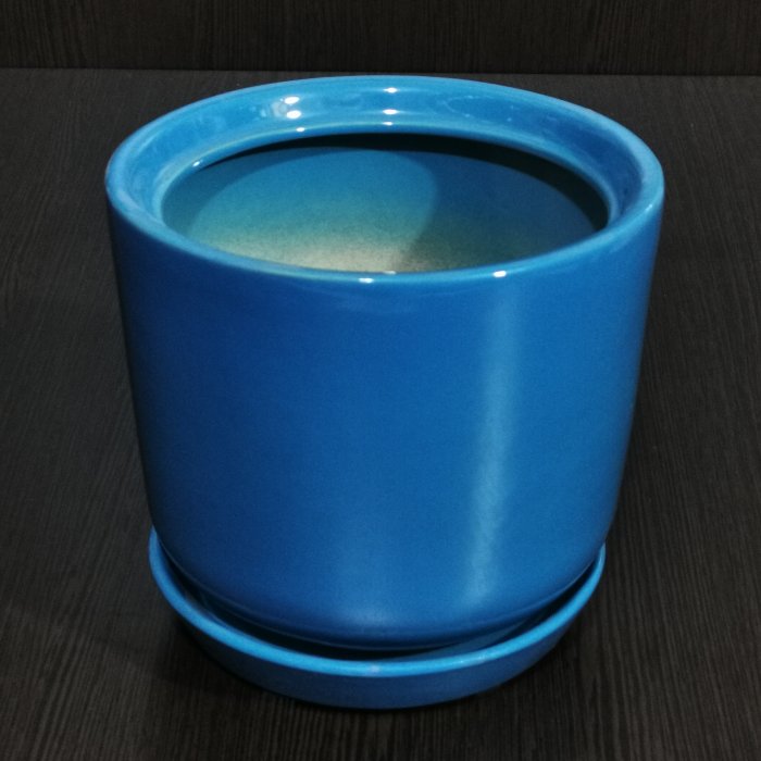 Керамический горшок с поддоном "Лира №3", 1 сорт, голубой. Котовская керамика.