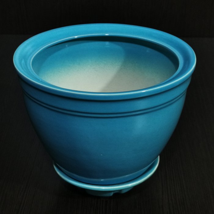 Керамический горшок с поддоном "Люкс №2", 1 сорт, голубой. Котовская керамика