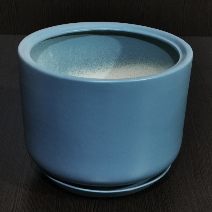 Керамический горшок с поддоном "Орфей №2", 1 сорт, голубой. Котовская керамика.