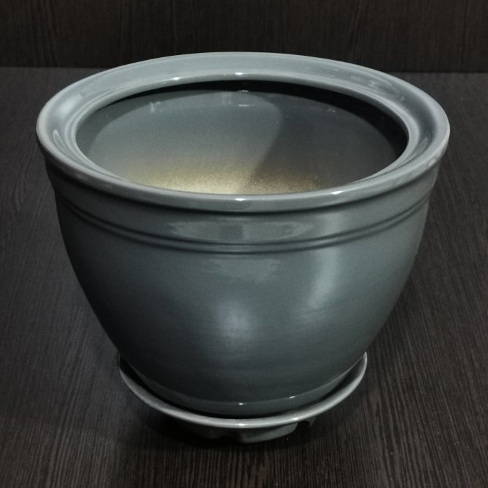 Керамический горшок с поддоном "Люкс №2", 1 сорт, серый. Котовская керамика