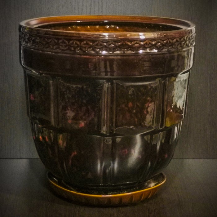 Керамический горшок с поддоном "Атлант средний", 1 сорт, коричневый. Котовская керамика.