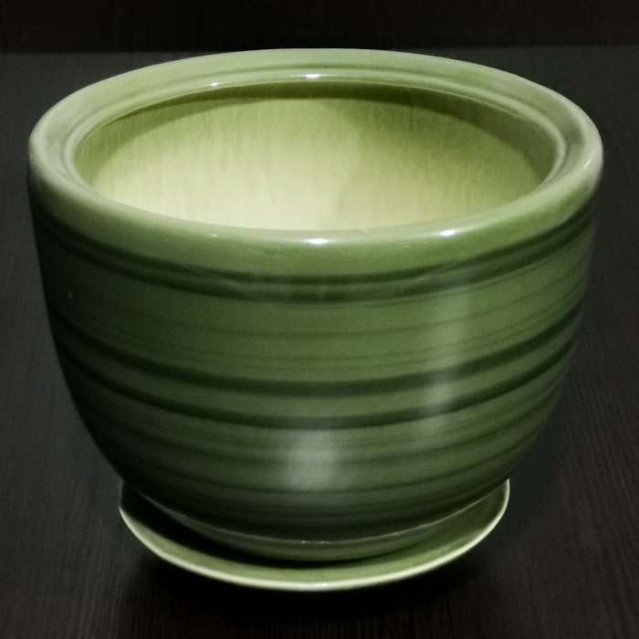 Керамический горшок с поддоном "Палитра №3", 1 сорт, зеленый. Котовская керамика.