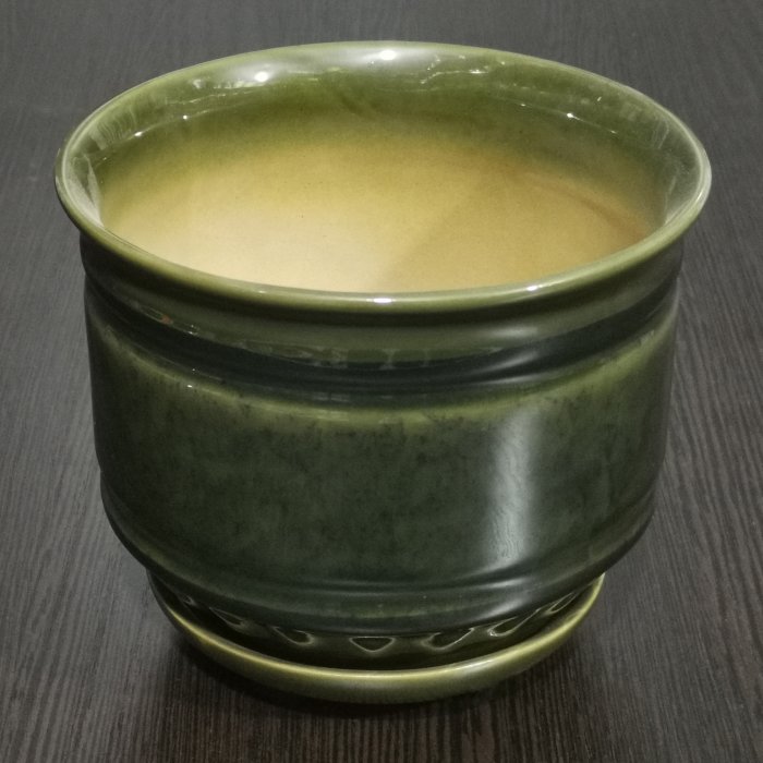 Керамический горшок с поддоном "Уют №4", 1 сорт, зеленый. Котовская керамика.