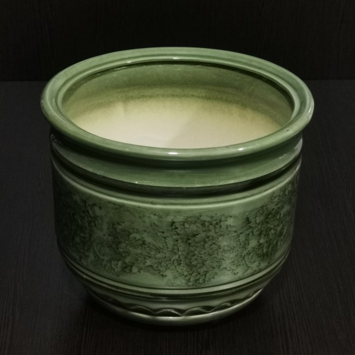 Керамический горшок с поддоном "Уют №2", 1 сорт, зеленый. Котовская керамика.
