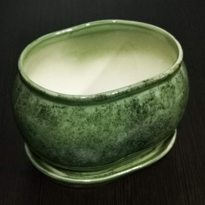 Керамический горшок с поддоном "Танго №2", 1 сорт, зеленый. Котовская керамика.