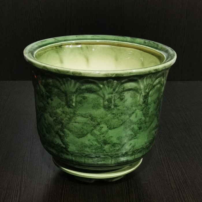 Керамический горшок с поддоном "Лилия №2", зеленый.