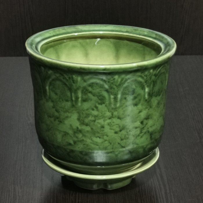 Керамический горшок с поддоном "Лилия №3", зеленый.