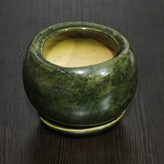 Керамический горшок с поддоном "Адель №3", 1 сорт, зеленый. Котовская керамика.