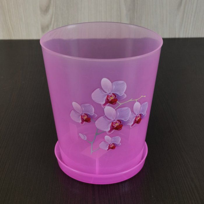 Горшок для орхидей "Декор" с поддоном, V-1,2 л. D-12,5 см. H-14,5 см. М7543, розовый-прозрачный.