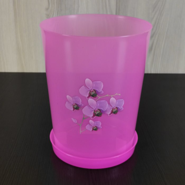 Горшок для орхидей "Декор" с поддоном, V-3,5 л. D-17 см. М7546, розовый-прозрачный. Альтернатива.