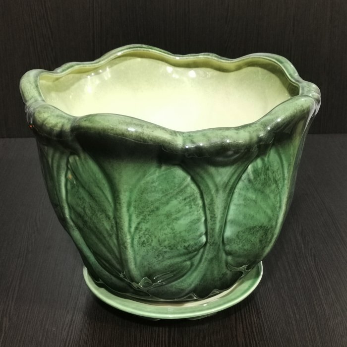 Керамический горшок с поддоном "Дубок №1", 1 сорт, зеленый. Котовская керамика.