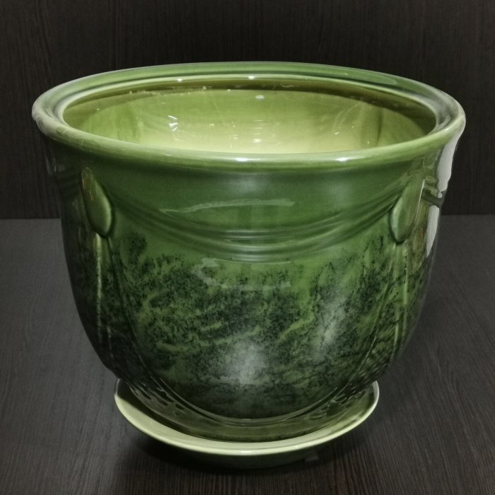 Керамический горшок с поддоном "Аква №1", 1 сорт, зеленый. Котовская керамика.