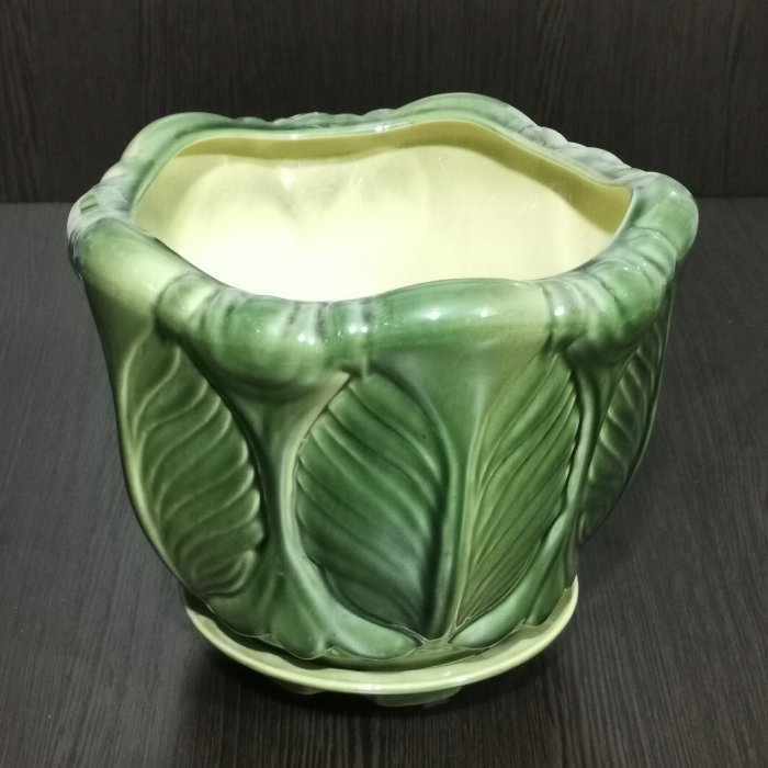 Керамический горшок с поддоном "Дубок №2", 1 сорт, зеленый. Котовская керамика.