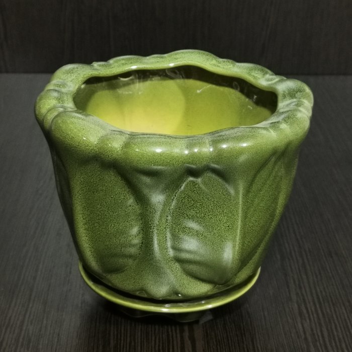 Керамический горшок с поддоном "Дубок №3", 1 сорт, зеленый. Котовская керамика.