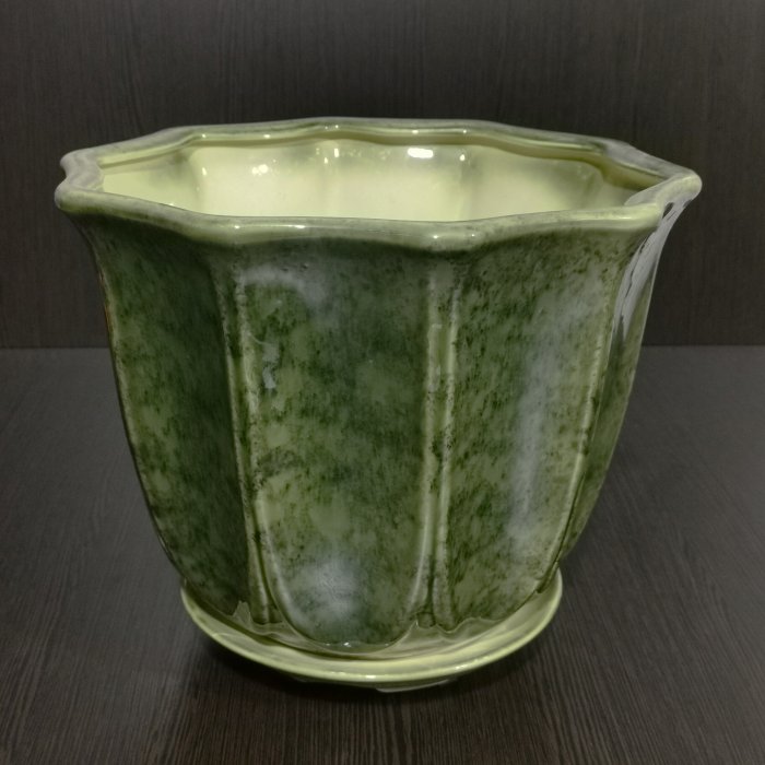 Керамический горшок с поддоном "Узор №1", 1 сорт, зеленый. Котовская керамика.