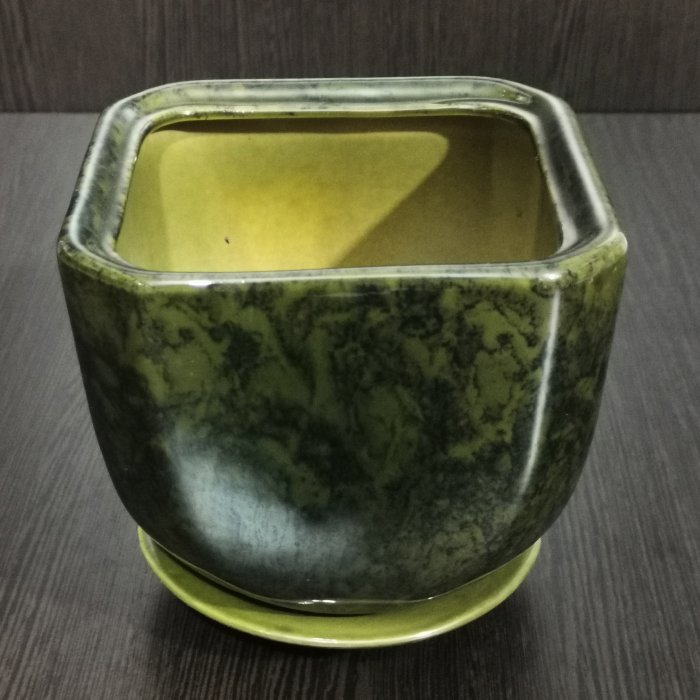 Керамический горшок с поддоном "Жасмин №2", 1 сорт, зеленый. Котовская керамика.