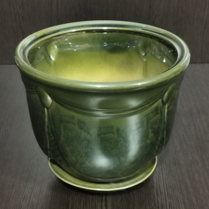 Керамический горшок с поддоном "Аква №2", 1 сорт, зеленый. Котовская керамика.