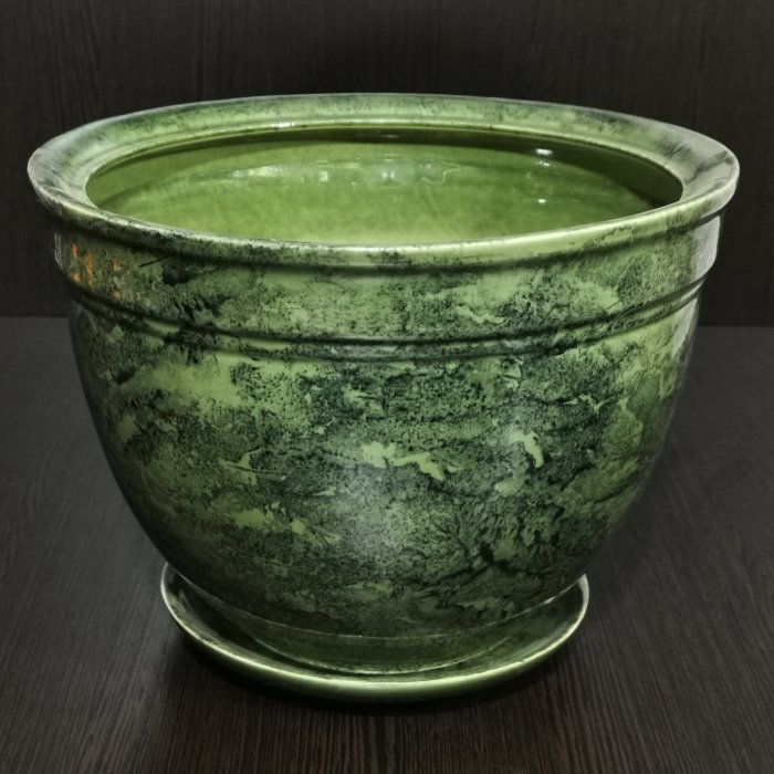 Керамический горшок с поддоном "Люкс №1", 1 сорт, зеленый. Котовская керамика.