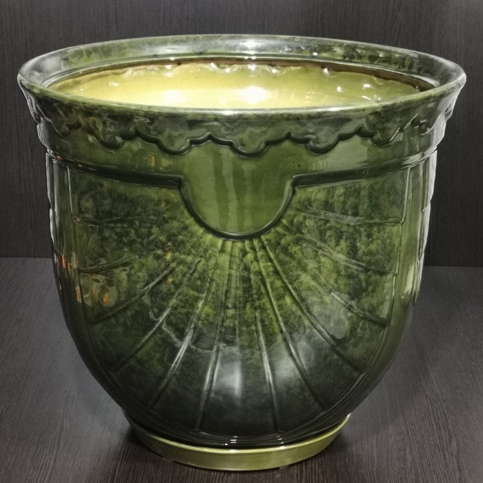 Керамический горшок с поддоном "Бастон средний", 1 сорт, зеленый. Котовская керамика.