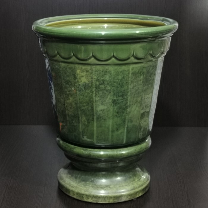 Керамический горшок с поддоном "Ирис", 1 сорт, зеленый. Котовская керамика.