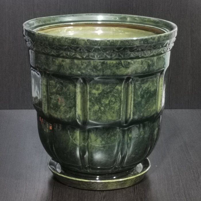Керамический горшок с поддоном "Атлант малый", 1 сорт, зеленый. Котовская керамика.