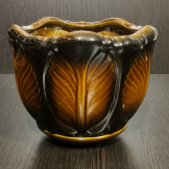 Керамический горшок с поддоном "Дубок №2", 1 сорт, коричневый. Котовская керамика.