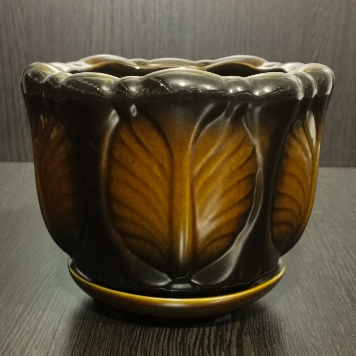 Керамический горшок с поддоном "Дубок №3", 1 сорт, коричневый. Котовская керамика.