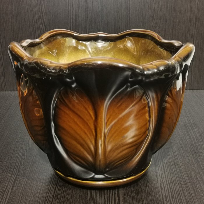 Керамический горшок с поддоном "Дубок №1", 1 сорт, коричневый. Котовская керамика.