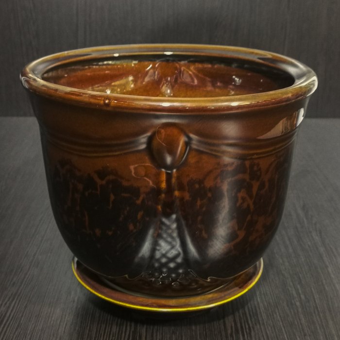 Керамический горшок с поддоном "Аква №2", 1 сорт, коричневый. Котовская керамика.