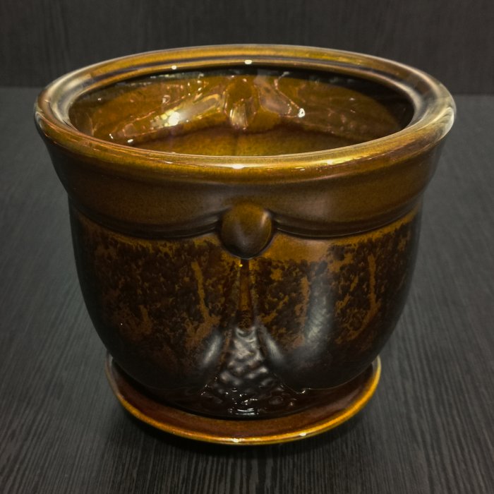Керамический горшок с поддоном "Аква №3", 1 сорт, коричневый. Котовская керамика.
