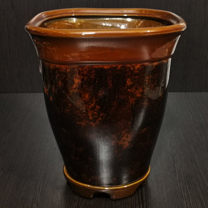 Керамический горшок с поддоном "Квадрат №1", 1 сорт, коричневый. Котовская керамика.