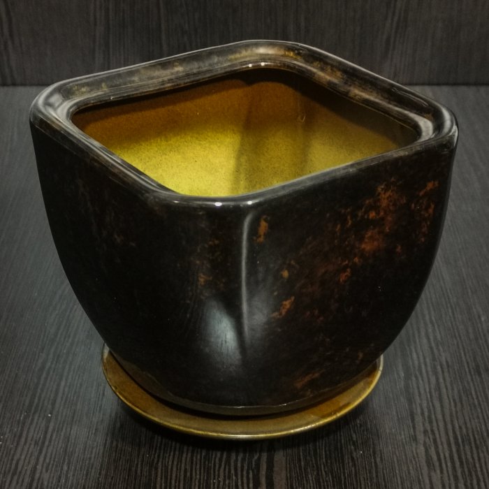 Керамический горшок с поддоном "Жасмин №2", 1 сорт, коричневый. Котовская керамика.