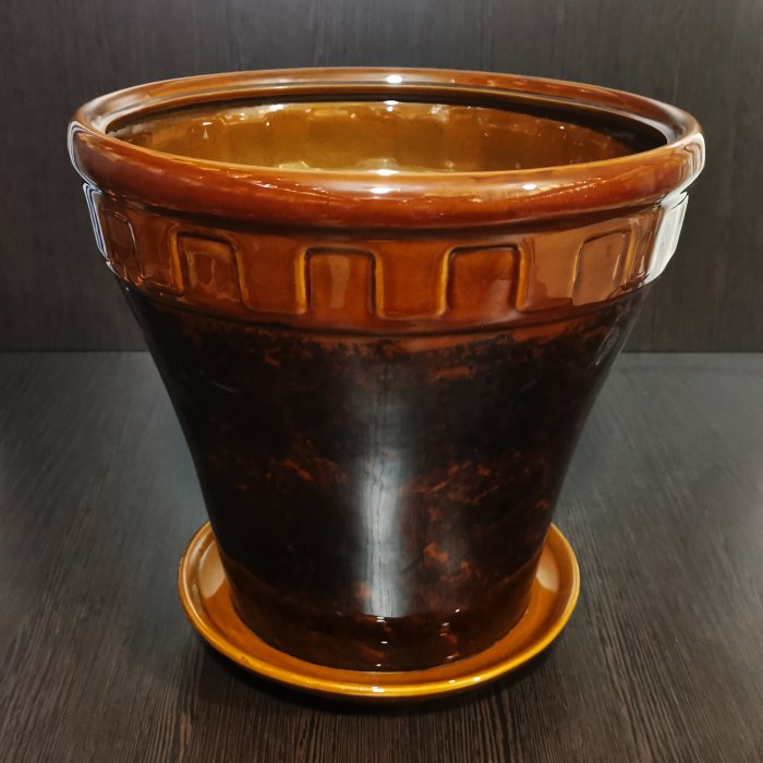 Керамический горшок с поддоном "Альфа №1", 1 сорт, коричневый. Котовская керамика.
