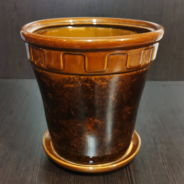 Керамический горшок с поддоном "Альфа №2", 1 сорт, коричневый. Котовская керамика.