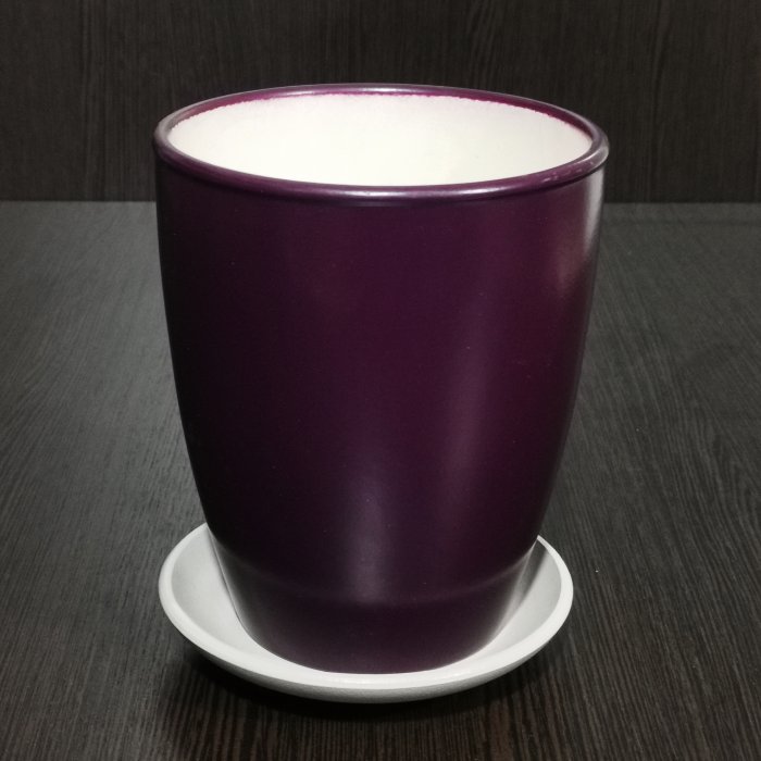 Керамический горшок с поддоном "Орхидейница", 1,3 л. "Глянец", фиолетовый.
